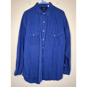 1990s Woolrich Royal Blue Textured Pinstripe Soft Granola Shirt Jacket XL